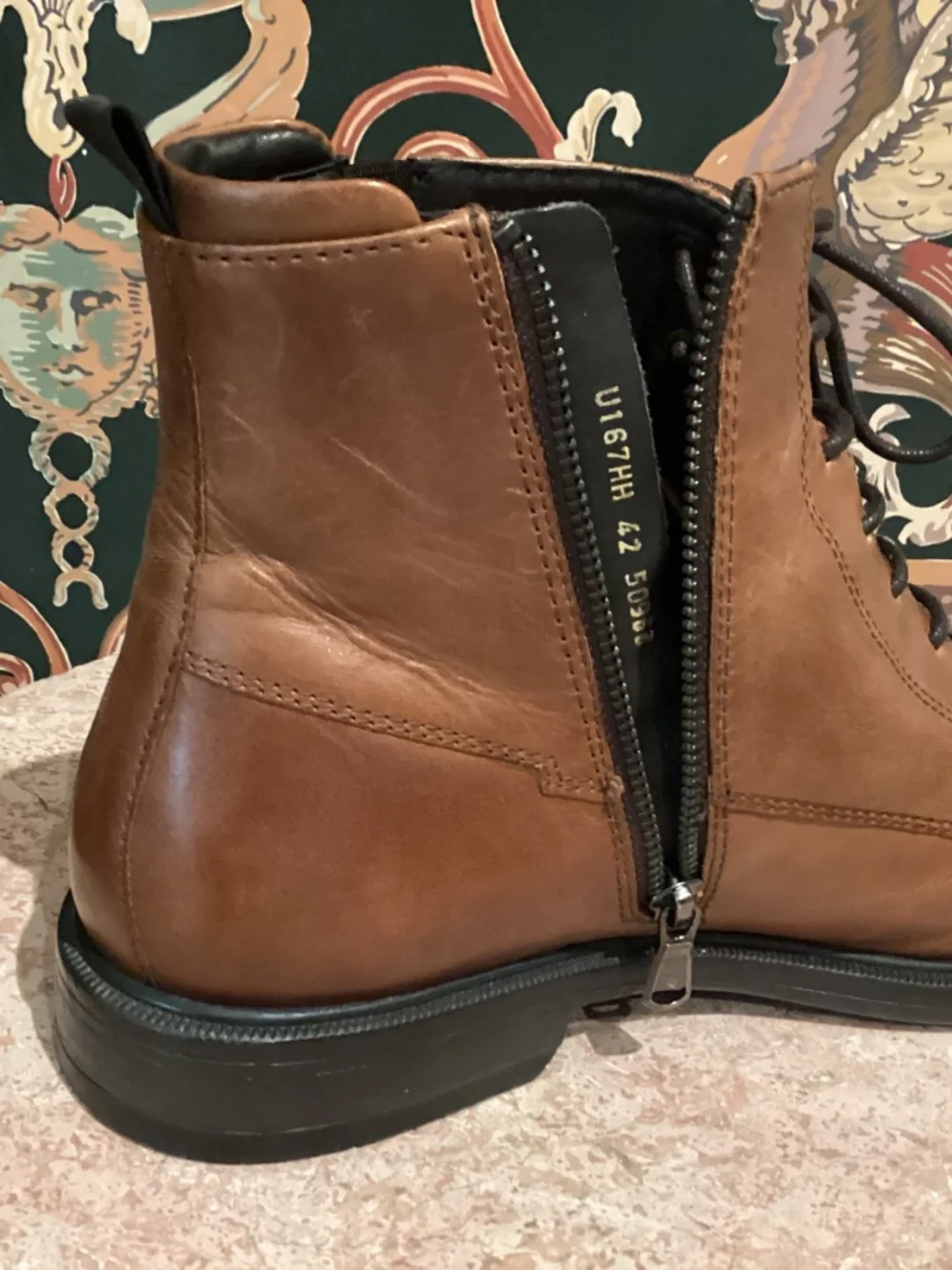 GEOX MEN’S LEATHER LACE-UP BOOT/ZIP SIDE ENTRY - BROWN - SIZE 42EU